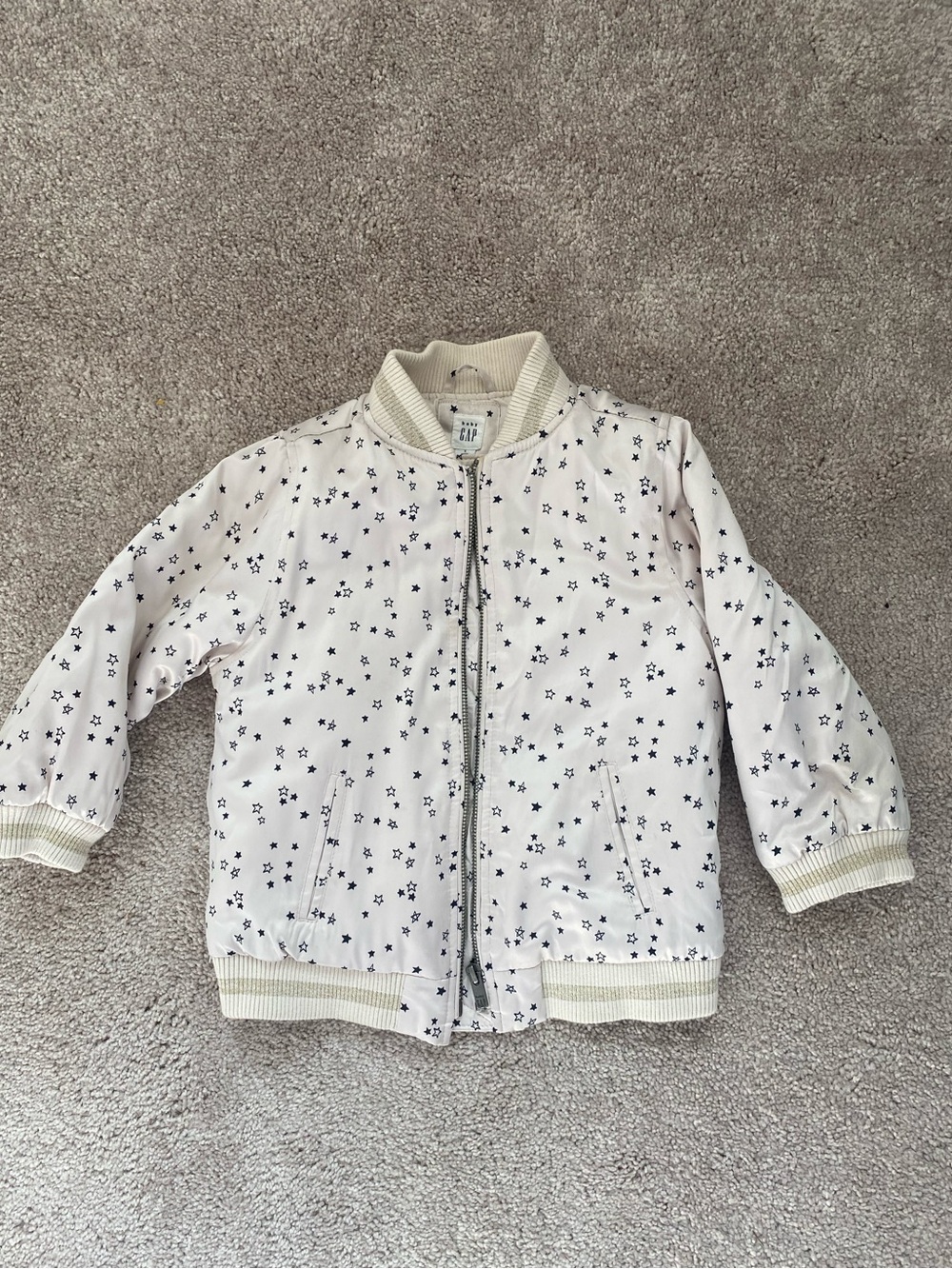 GAP Girl’s Cream Bomber Jacket with Navy Star Print Size 5